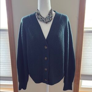 Women's Teal Button-Up Cardigan Sweater